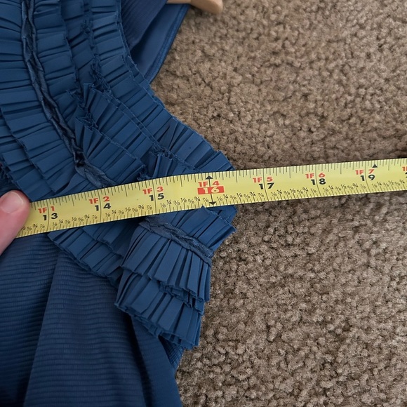 Reiss Lou Dress oil slick blue Ruffle Fitted Sz 6 - Picture 4 of 8